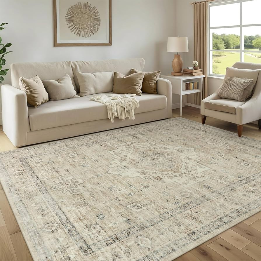 LIVEBOX Washable Area Rug 6x9 Rugs for Living Room Dining Room Under Table, Non-Slip Boho Neutral... | Amazon (US)