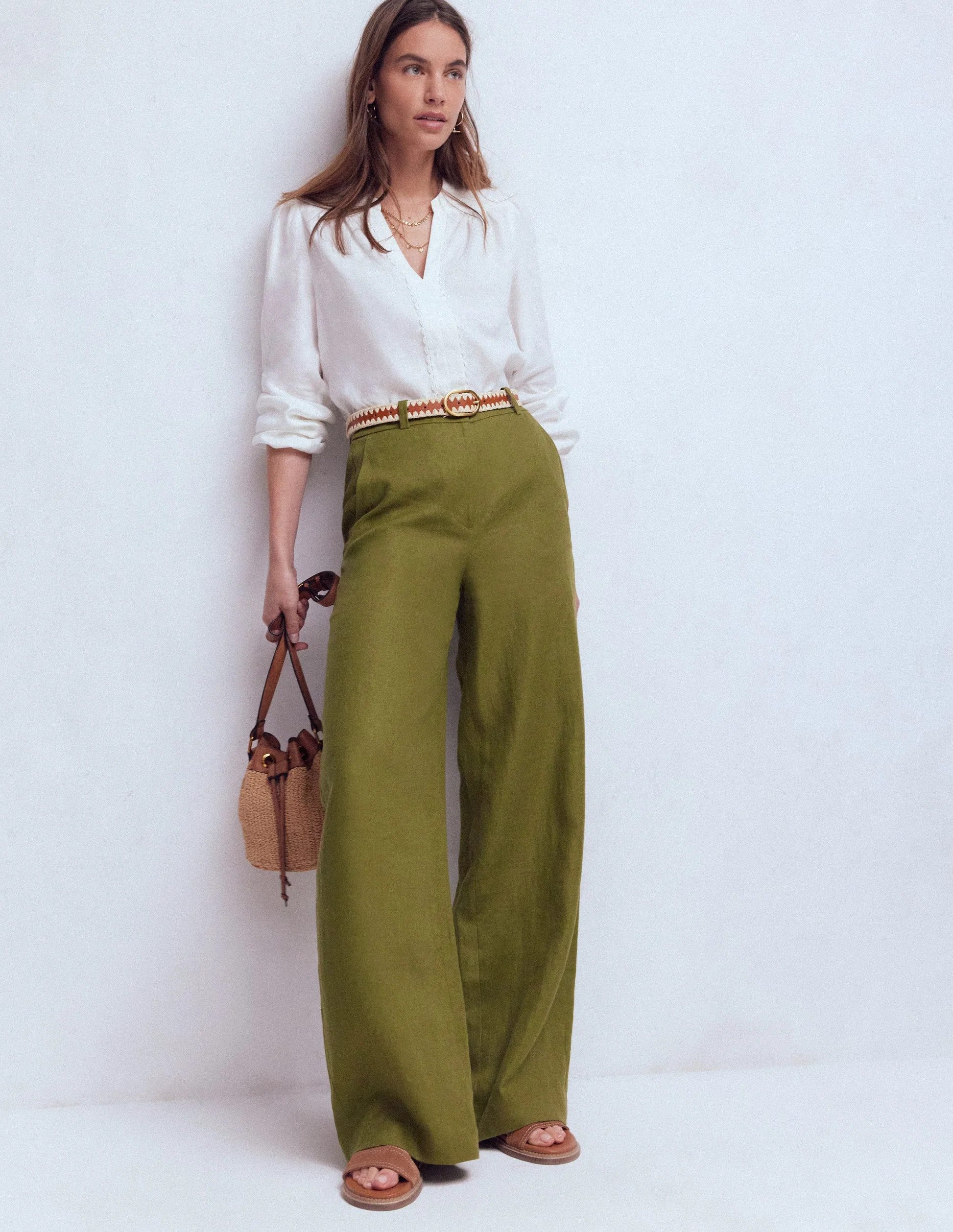 Belgravia Linen Pants-Olive Green | Boden (US)
