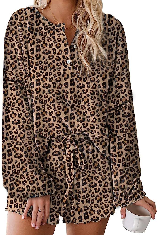 CANIKAT Womens Tie Dye Printed Shorts Pajama Set Long Sleeve Tops Sleepwear Nightwear Loungewear ... | Amazon (US)