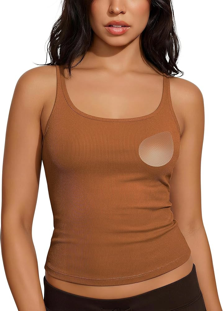 SUUKSESS Women Padded Cotton Ribbed Tank Tops Casual Summer Going Out Sleeveless Scoop Neck Basic... | Amazon (US)