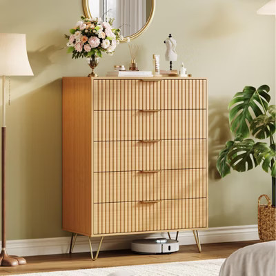 Modern 5-Drawer Fluted Dresser – 32" Wide Wooden Chest, Metal Handles – Multi-Room Storage Cabinet, Versatile Organizer, TV Stand | Target