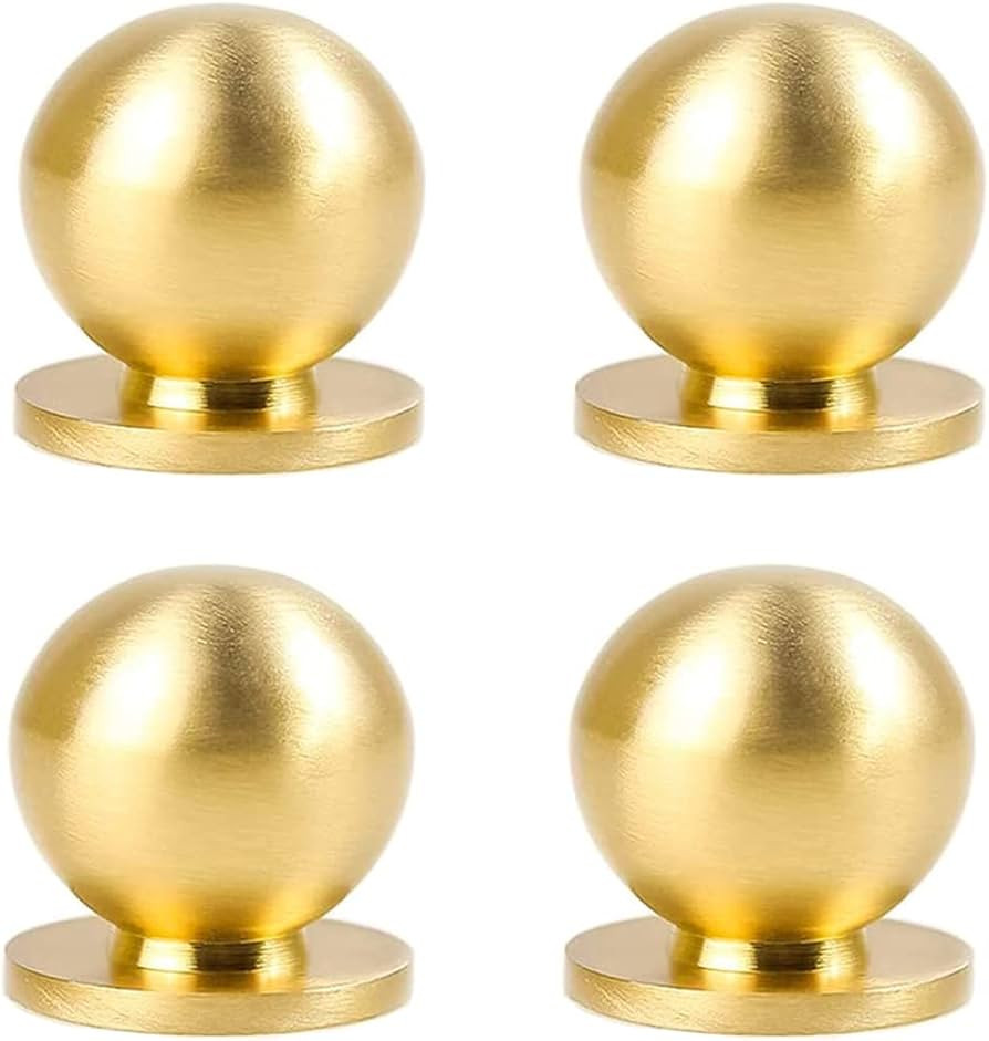 RZDEAL 4pcs Round Solid Brass Pulls Cabinet Drawer Gold Knobs Modern Handles Knobs(1-1/8"x1-3/16/... | Amazon (US)