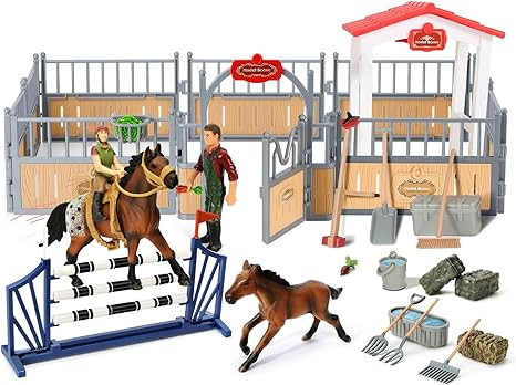 Horse Stable Playset for Kids - Farm Animal Toys with Horses, Rider & Barn Accessories, Pretend P... | Amazon (US)