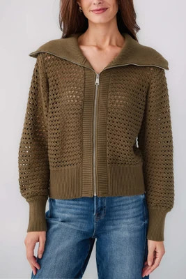 Elan Collared Crochet Zip Sweater | Social Threads