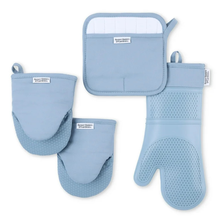 Better Homes & Gardens 4-Piece Oven Mitt, Potholder & Mini Mitt Set, Indigo | Walmart (US)