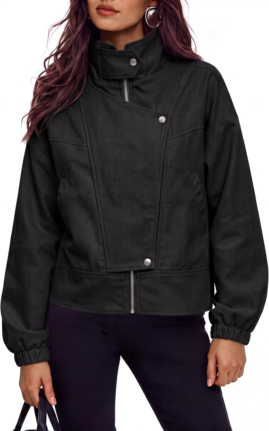 Tankaneo Womens Cropped Bomber Jackets Lightweight Zip Up Coat with Pockets | Amazon (US)
