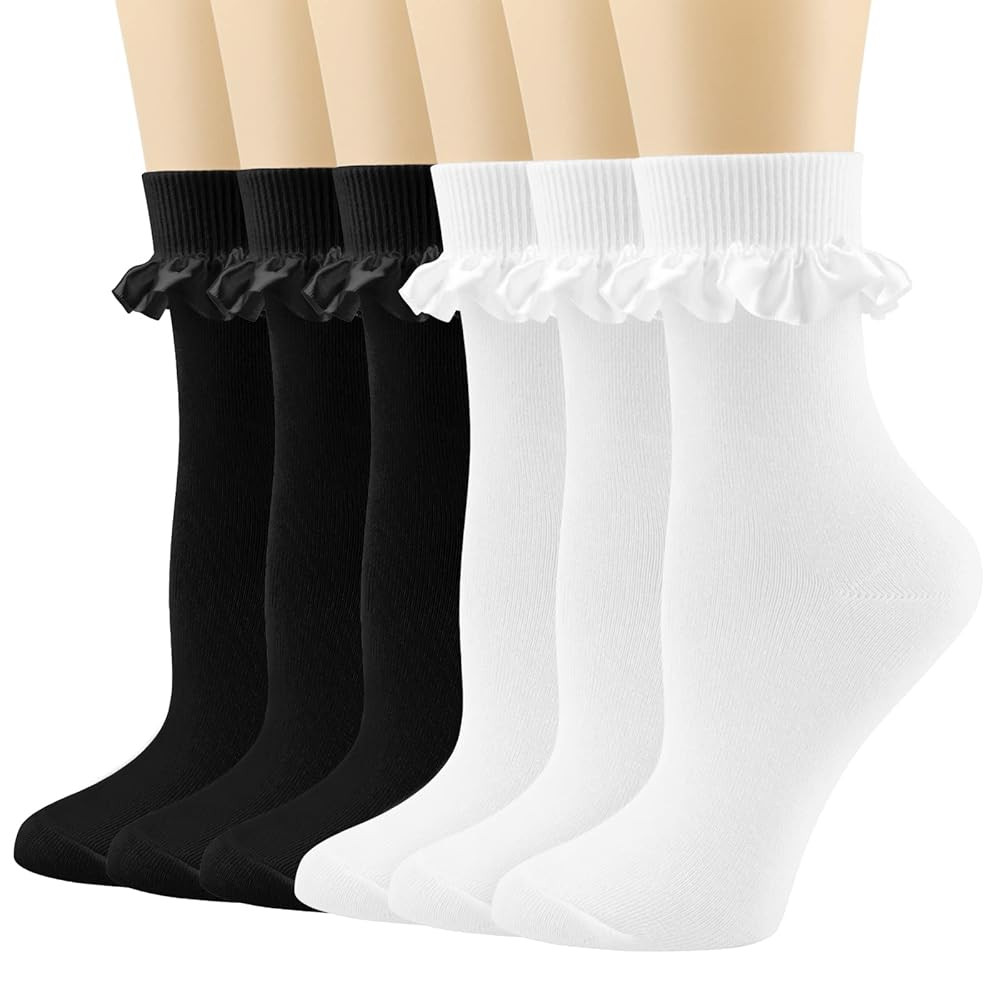 BIVOLU Womens Crew Socks Lace Ruffle Frilly Cotton Cute Princess Ankle Dress Socks for Girl 6 Pac... | Amazon (US)