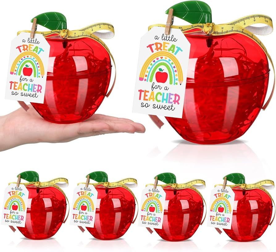 Mimorou 6 Sets Teacher Appreciation Gifts Plastic Apple Containers Red Apple Shaped Candy Jar wit... | Amazon (US)