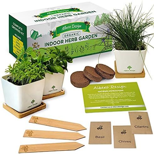 Indoor Herb Garden Kit Complete Kitchen Windowsill Herb Garden - Ceramic Pots, Wondersoil, Bamboo Sa | Amazon (US)