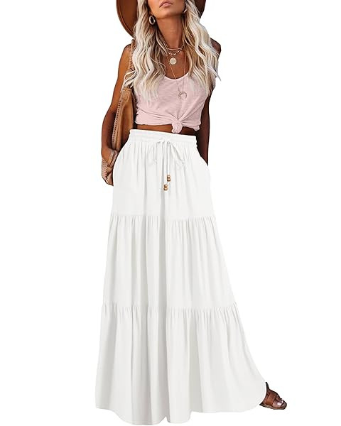 ANRABESS Womens Maxi Skirts, Elastic High Waist A-Line Tiered, Long Flowy Boho Skirts, Summer Cas... | Amazon (US)