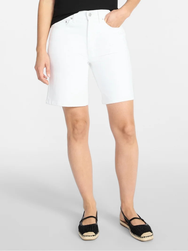 Time and Tru Women's High Rise Denim Bermuda Shorts, 9" Inseam, Sizes 0-20 | Walmart (US)