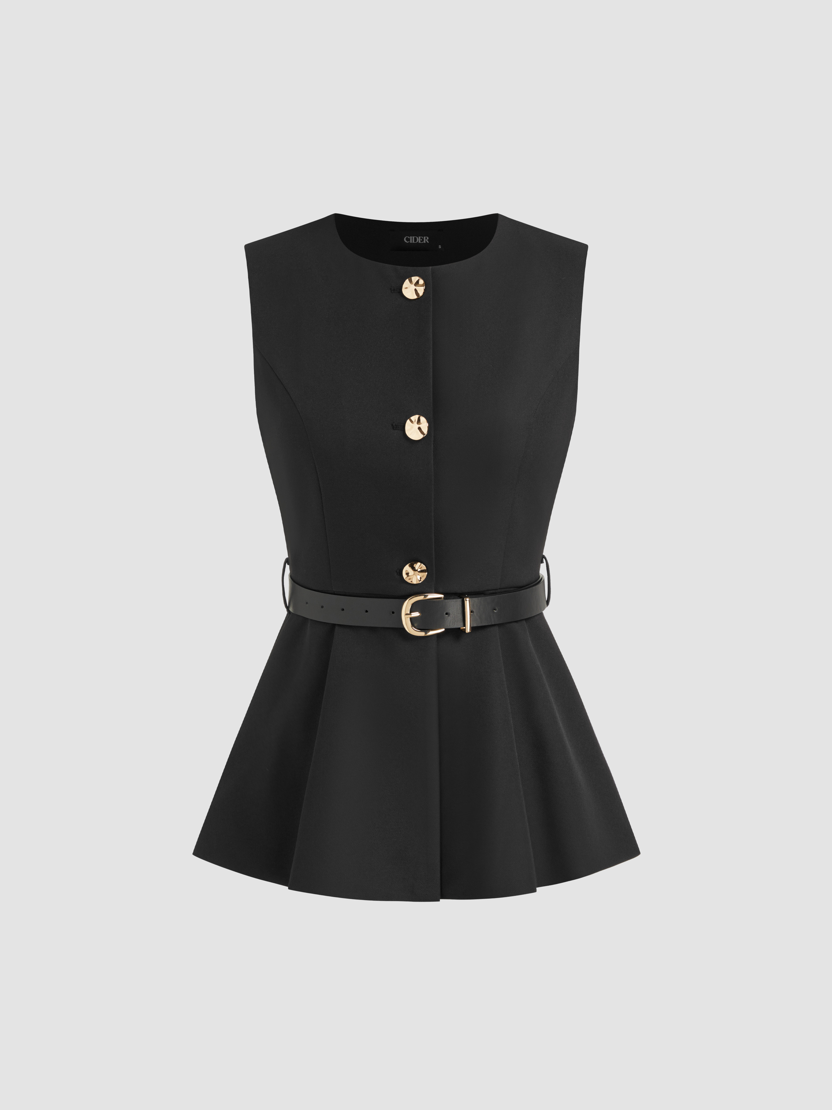 Woven Metal Button Waistcoat With Belt For Work | Cider
