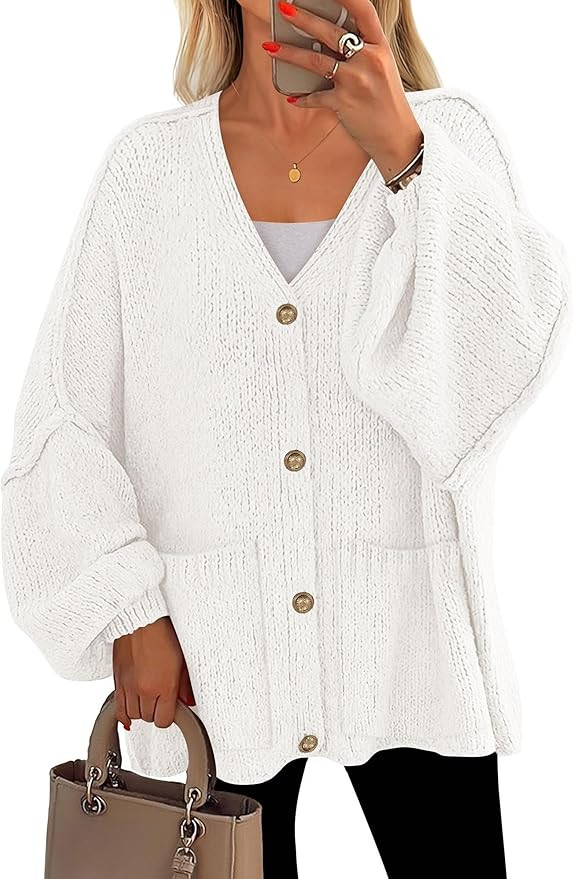 PRETTYGARDEN Fall Chunky Cardigan Sweaters for Women 2025 Button Long Lantern Sleeve Knit Oversiz... | Amazon (US)