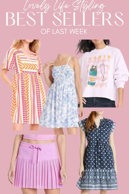 Top 5 best sellers from last week (non- Amazon)
Target graphic sweatshirt 
Tennis skirt 
Walmart dress 
Target dress 
Old Navy dress 
Casual dresses 
Summer dresses 


#LTKStyleTip #LTKFindsUnder50 #LTKSeasonal