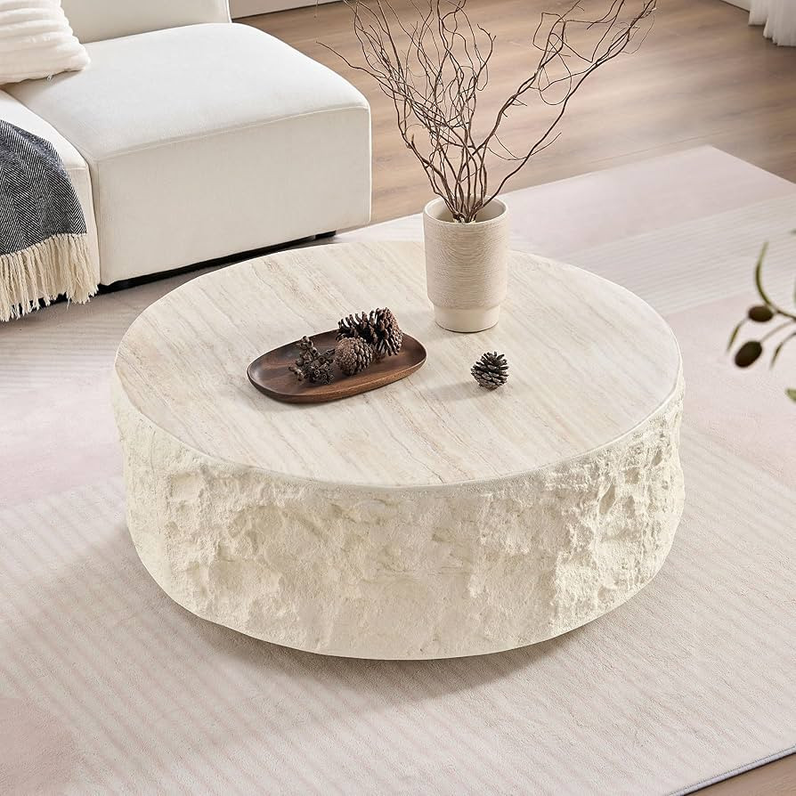 RuiSiSi 35" Round Coffee Table for Living Room Fiberglass Circle Center Table, 35'' Drum Round Co... | Amazon (US)
