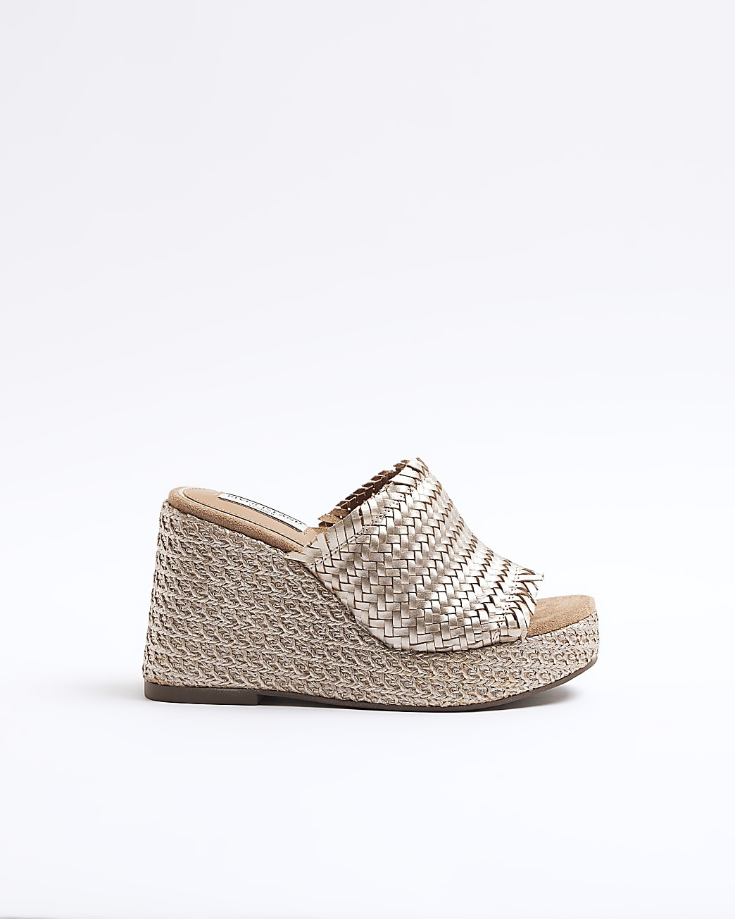 Bronze leather woven wedge sandals | River Island (UK & IE)