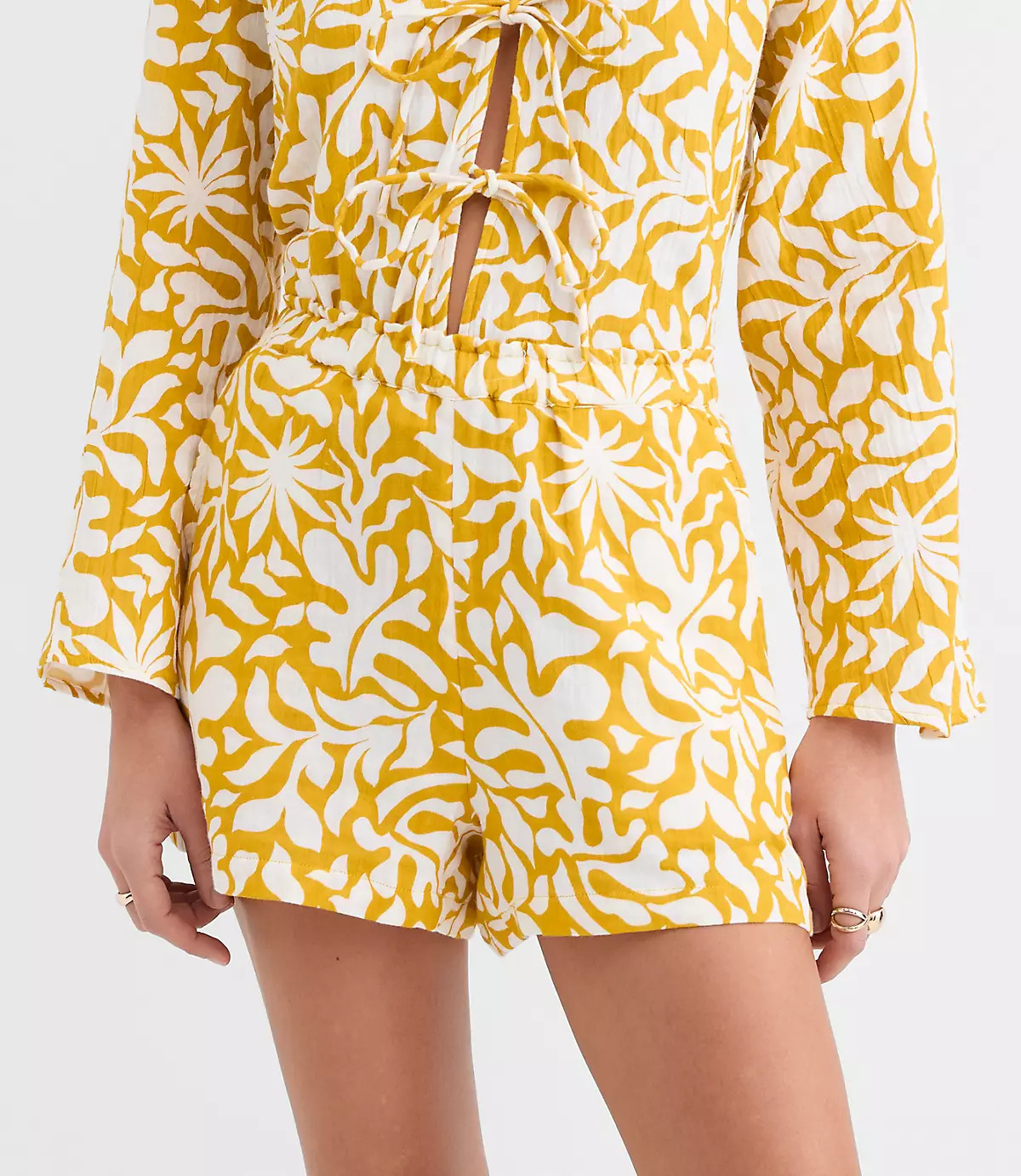 LOFT Beach Palm Ruffle Gauze Shorts | LOFT