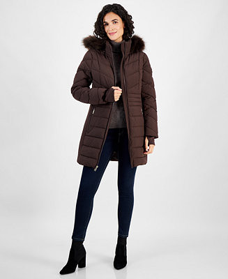 MICHAEL Michael Kors Women's Faux-Fur-Trim Hooded Puffer Coat, Created for Macy's - Macy's | Macy's