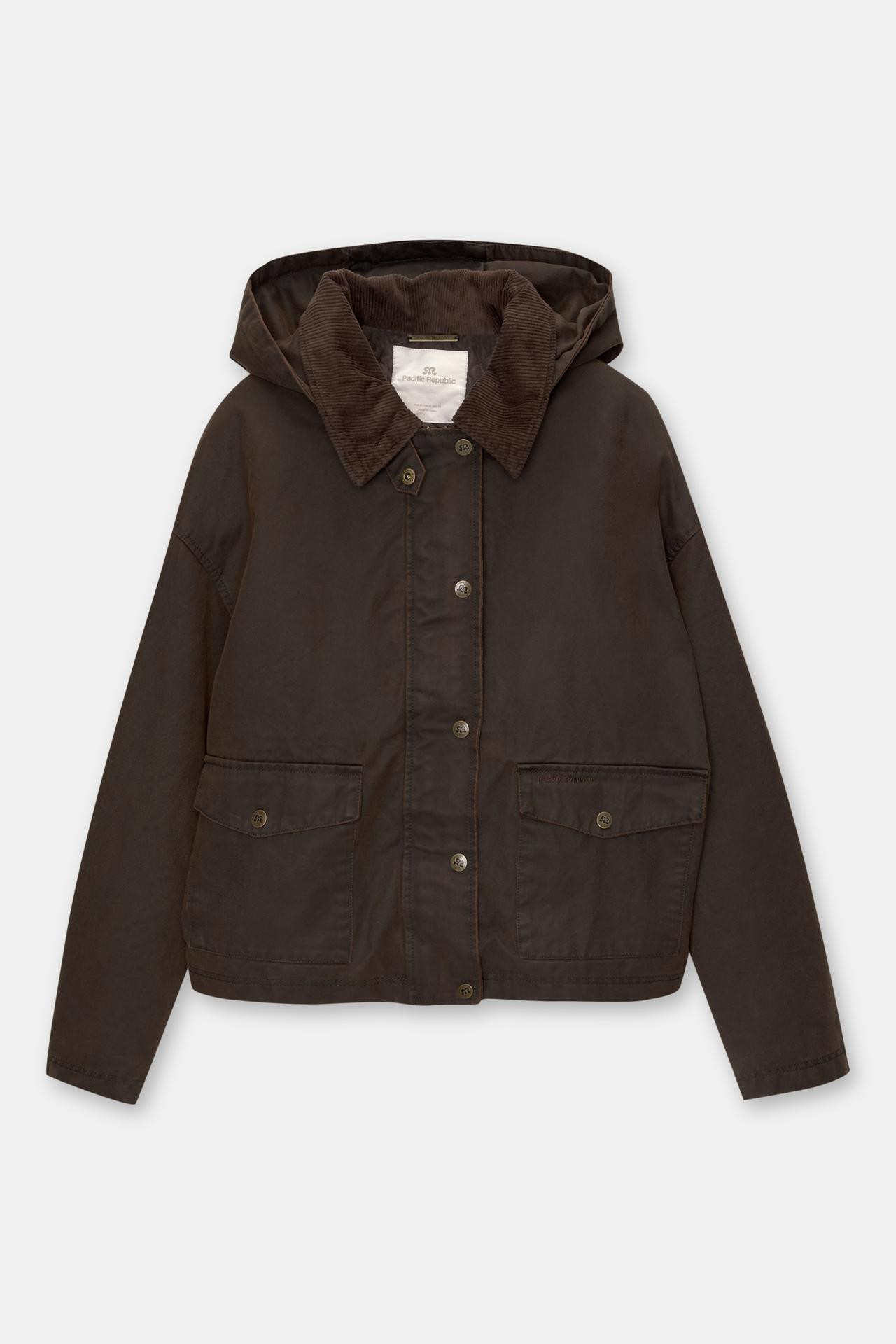 Waxed jacket with corduroy collar and hood | PULL and BEAR UK