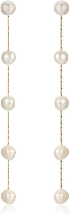 Ettika Gold Earrings For Women. Pearl Earrings, Dripping with Freshwater Pearls Delicate Drop Ear... | Amazon (US)