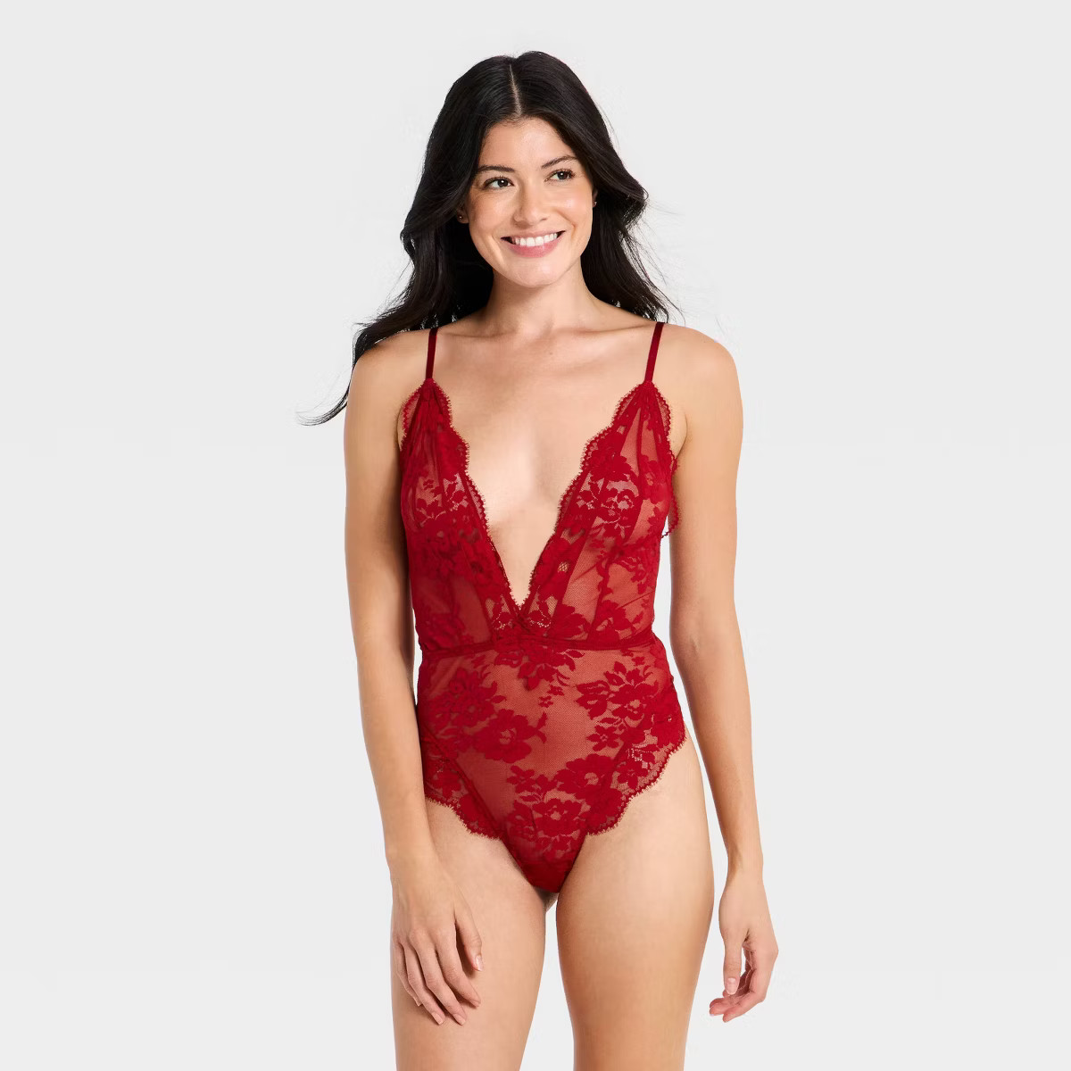 Women's Eyelash Lace High Leg Lingerie Teddy Bodysuit - Auden™ | Target