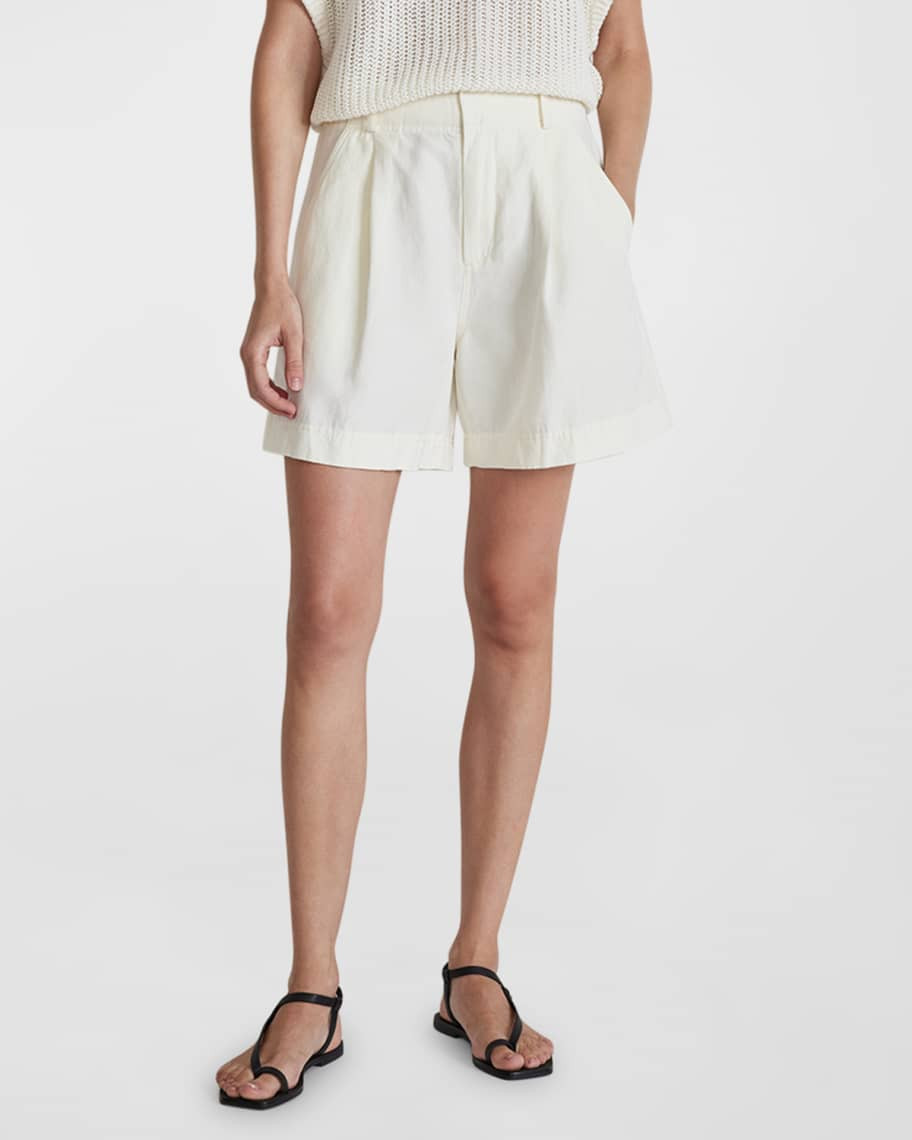 Apiece Apart Francoise Pleated High-Rise Linen-Cotton Shorts | Neiman Marcus