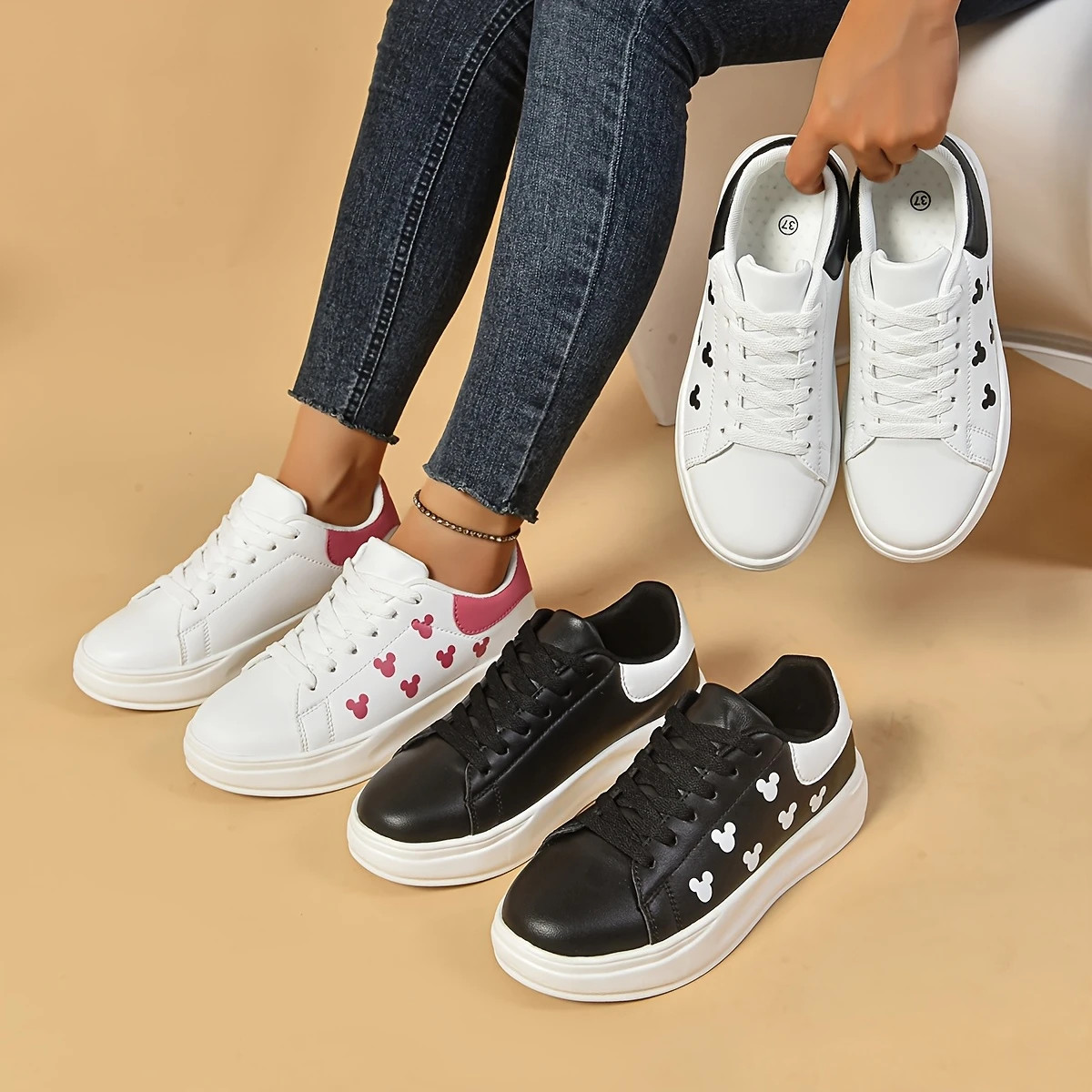 Women's Fashionable Cartoon Print Casual Sneakers - Lace-Up, Low-Top, Breathable Fabric Lining, N... | Temu Affiliate Program