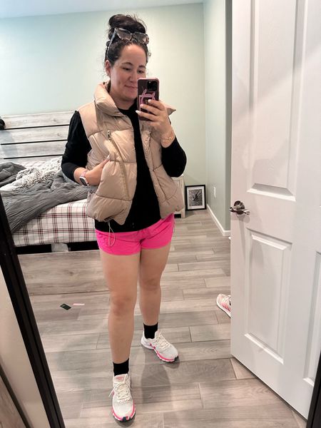 These shorts and vest are the perfect set for almost springtime walks. The vest keeps me warm and the shorts make me so happy. I would have sized up to an XL because they are a bit short, but the color is perfect  

#LTKstyletip #LTKfitness #LTKmidsize