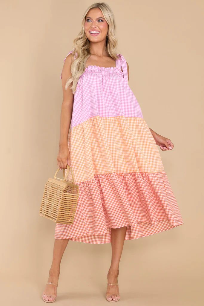 Delight Yourself Pink Multi Gingham Midi Dress | Red Dress 