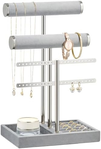 3 Tier Bracelet Holder Display - Detachable T Bar Grey Velvet Bracelet Holder, Jewelry Holder Org... | Amazon (US)