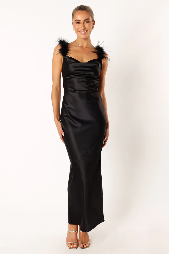 Quartina Feather Shoulder Maxi Dress - Black | Petal & Pup (US)