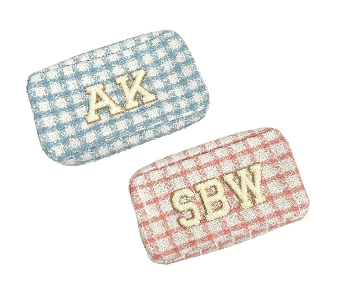 Tweed Plaid Pouch Varsity Letter Pouch Custom Name Initial - Etsy | Etsy (US)