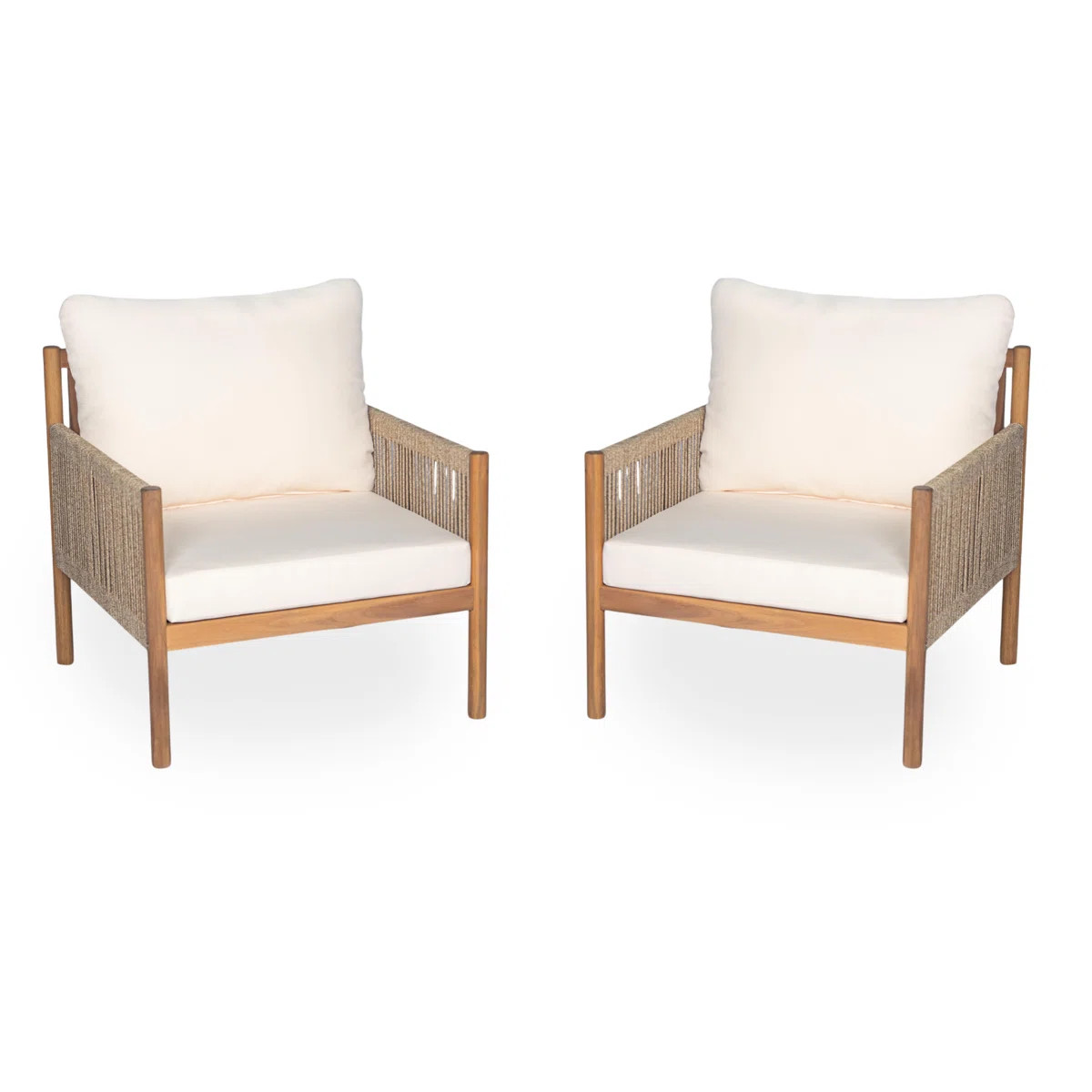 Fielder Patio Acacia Wood Rope-Woven Club Chair With Cushions (Set of 2) | Wayfair North America