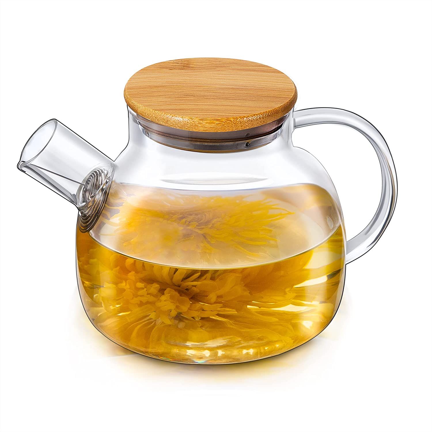 Popward 1000ml /33.8oz Glass Teapot with Infuser and Bamboo Lid, Tea Pot for Loose Tea, Teapot fo... | Amazon (US)