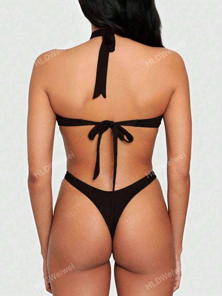 Costume da bagno a corpo intero sexy con scollo a V e fascia per donne, estivo | SHEIN