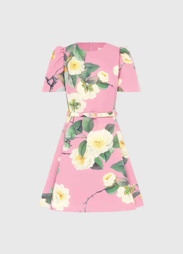 Elyse Short Sleeve Mini Dress - Camelia Print | LEO LIN