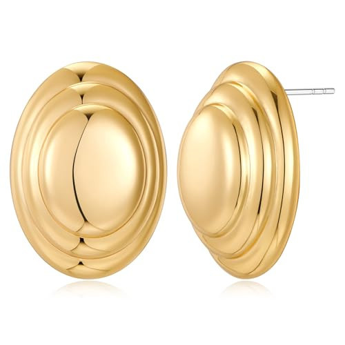 HESSAWELL Gold Dome Stud Earrings Statement Polished Elliptical Stud Earrings for Women Fashion Jewelry | Amazon (US)