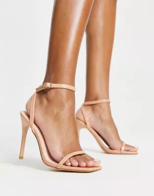 Truffle Collection barely there square toe stilletto heeled sandals in beige | ASOS (Global)