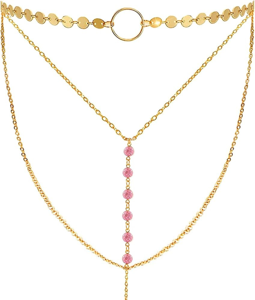 Suyi Stylish Layered Sequins Choker Necklace with Thin Long Chian Pendant for Women Lady | Amazon (US)