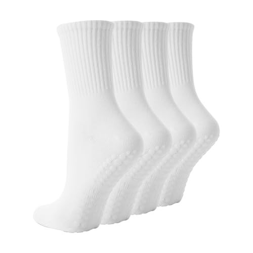 4 Pairs Pilates Socks with Grips for Women, Non Slip Yoga Athletic Ballet Barre Dance Workout Crew Socks | Amazon (US)
