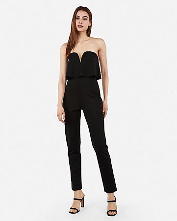 strapless v-wire flounce jumpsuit | Express