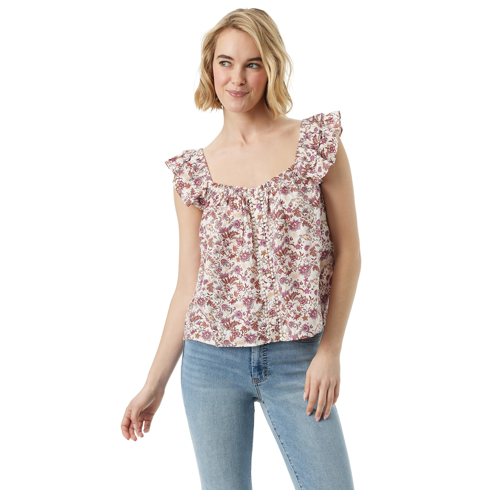 Jessica Simpson Women's and Women's Plus Flutter Sleeve Top | Walmart (US)