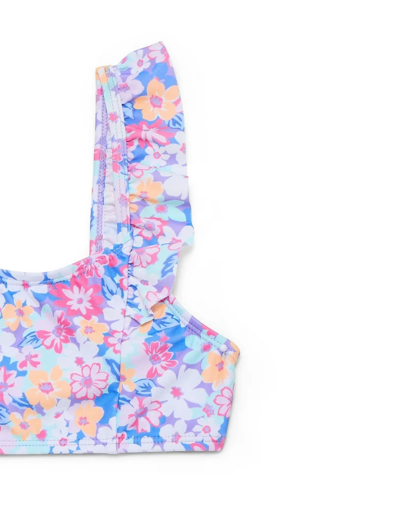 Wonder Nation Girls Ruffle Strap Bikini Top and Scoop Bottoms Swim Set with UPF 50, 2-Piece, Size... | Walmart (US)