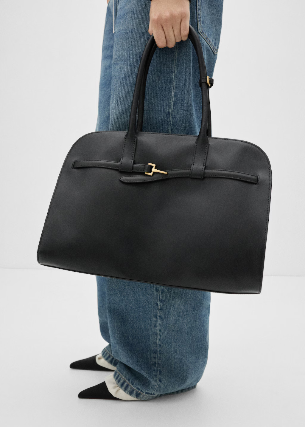 100% leather buckle shopper bag | MANGO (UK)
