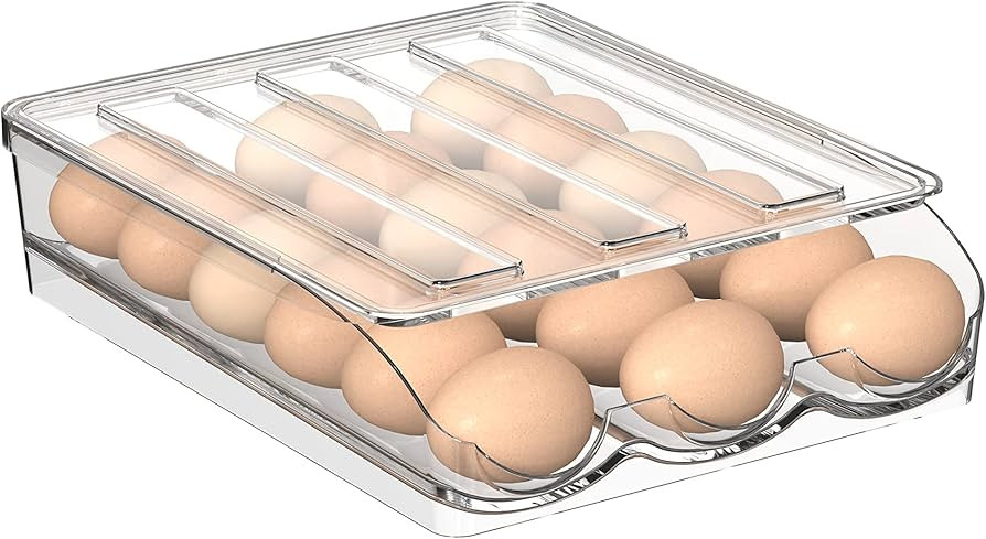 RECEVE Large Capacity Egg Holder for Refrigerator,Automatic Rolling Egg Fresh Storage Box，Clear... | Amazon (US)