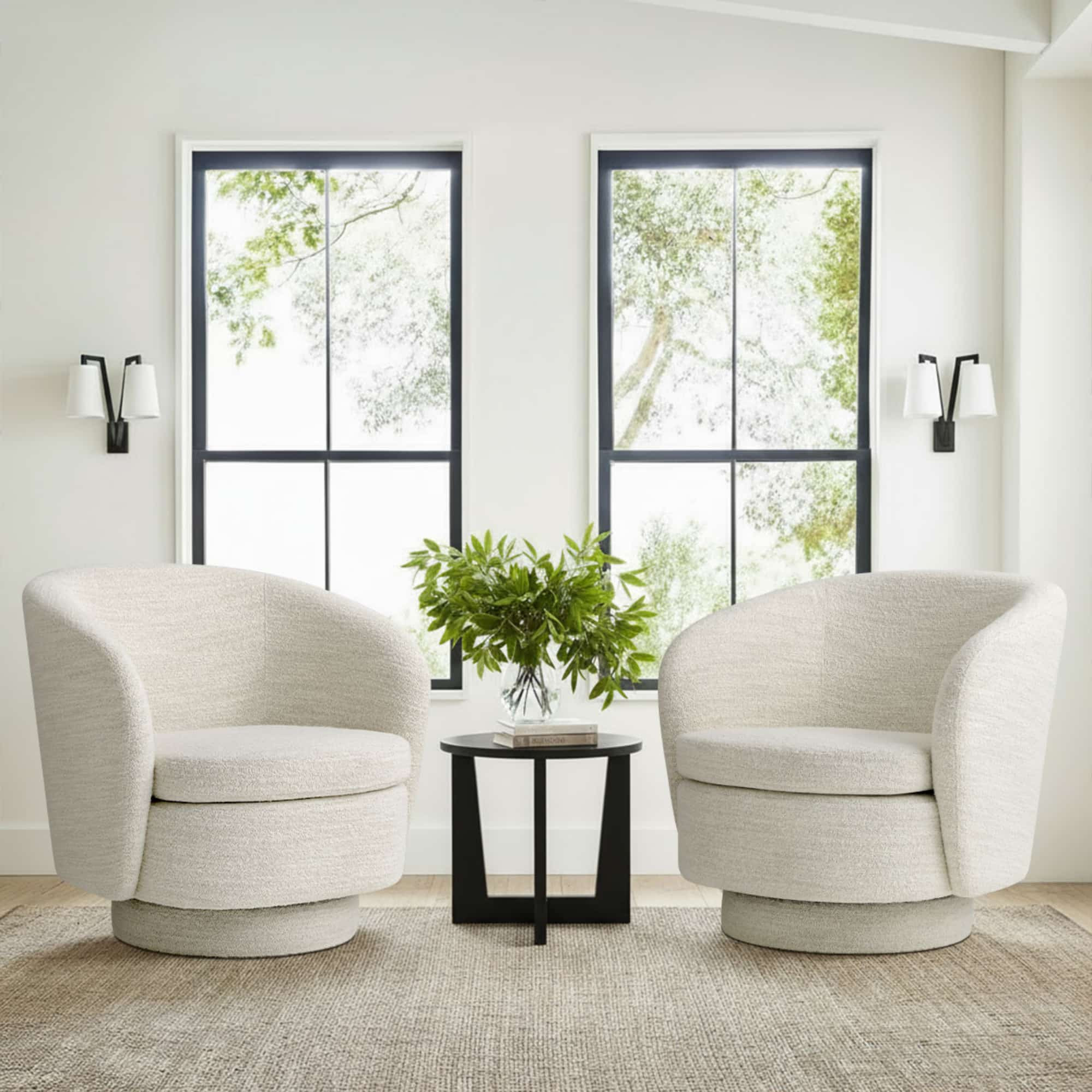 Maison Boucle Set of 2 Beige Boucle Swivel Accent Chairs with 360 Degree Rotation and Curved Armrests for Bedroom one_size in White | Lowe's