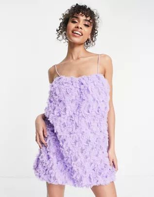 ASOS LUXE 3D lace bandeau mini dress in lilac | ASOS (Global)