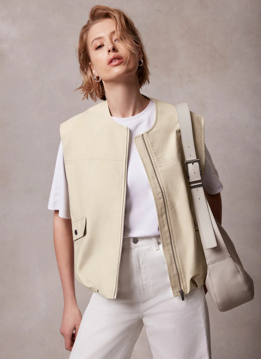 Neutral Oversized Cotton Gilet | Mint Velvet