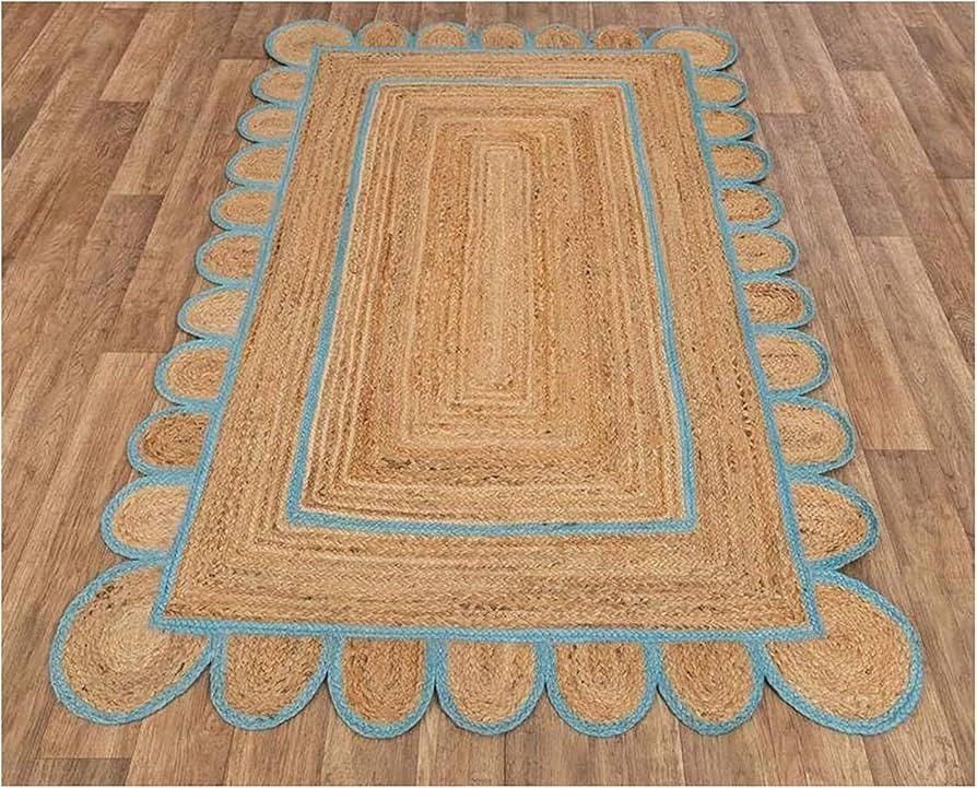 6x9, 8x10, 9x12, 10x14 Scalloped Natural Jute Area Rug, Natural Color (2 x 3 FT Scalloped Rug) | Amazon (US)