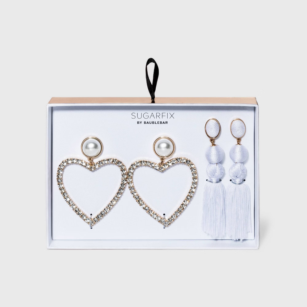 SUGARFIX by BaubleBar Heart and Tassel Earring Set 2pc - Hwite | Target